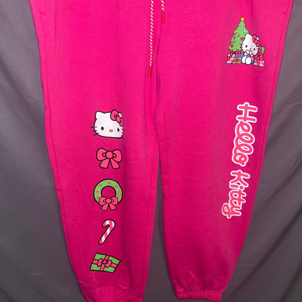 Hello Kitty Christmas Holiday Sweatpants Women's XXL Fuchsia Joggers Pants - Picture 2 of 7